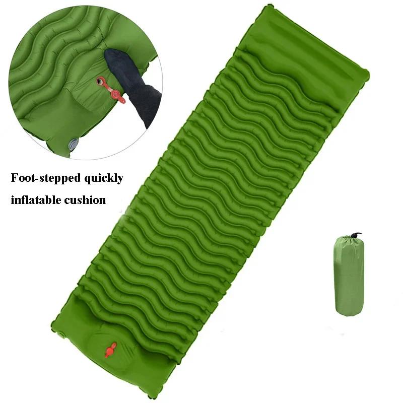 TPU Press Foot-stepped Wave Type Inflatable Cushion Single Portable Ultra-light Camping Beach Mat Damp-proof Pad With Pillow