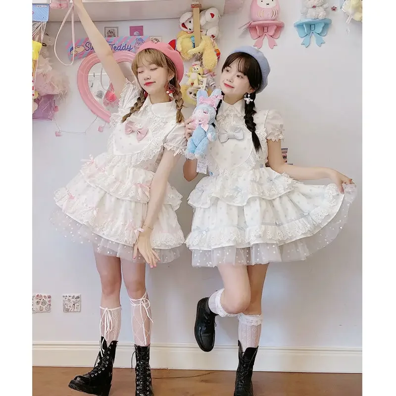 

NONSAR Kawaii Lolita Cake Skirt Harajuku Sweet Heart Ruffles Bow Dot Lace Suspender Skirt Women Cute Y2k Party Mini Skirt Faldas