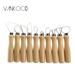 10 Pcs Wood Pottery Clay Sculpture Loop Tool with Stainless Steel Flat Wire Tools  Perfect