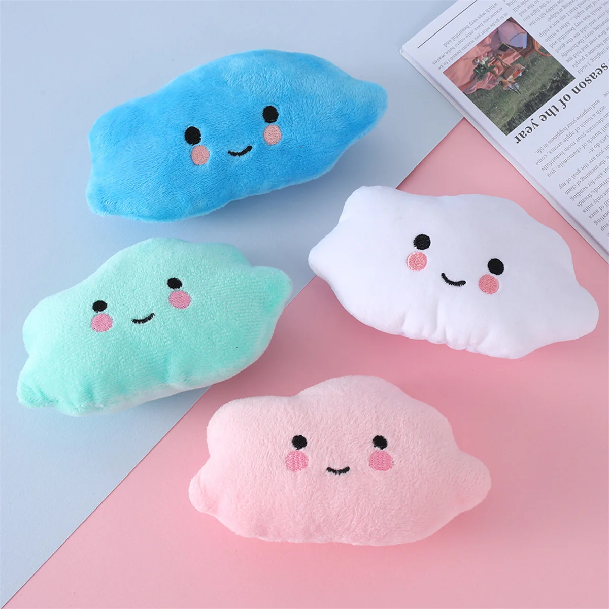 4 unids/pack de juguete de peluche para mascotas, divertido juguete para masticar para mascotas, juguete chirriante con forma de nube de dibujos animados, juguete con sonido para perros, suministros para mascotas, triangulación de envíos