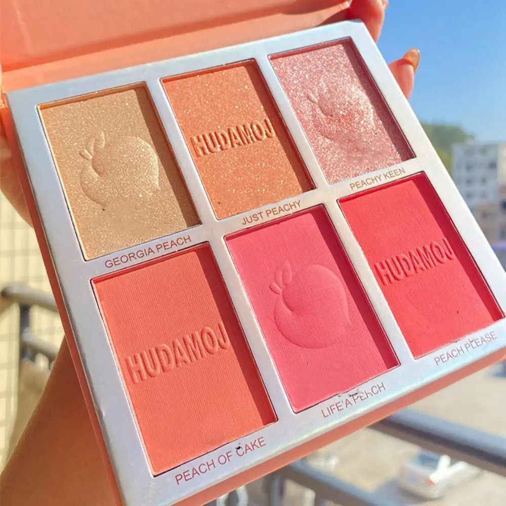 

Waterproof Highlighter Six Color Eyeshadow Pink Eye Shimmer Blush Palette Glitter Long-Lasting Powder Blusher Summer