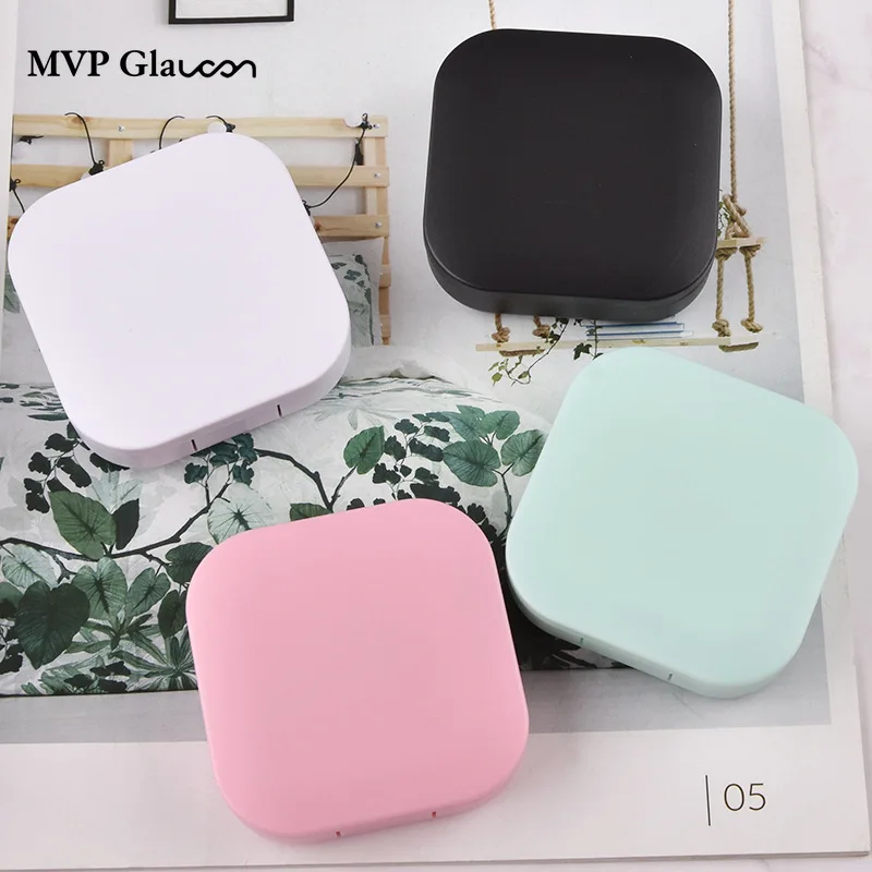 4 color Frosted Matte Texture Square Contact Lens Case Cosmetic Contact Partner Care Box Double Box Portable Storage Box