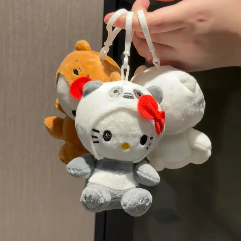 Sanrio Hello Kitty Panda Dress Up Plush Dolls Keychain Creative Transformation Backpack Pendant Desktop Room Decoration Kid Gift