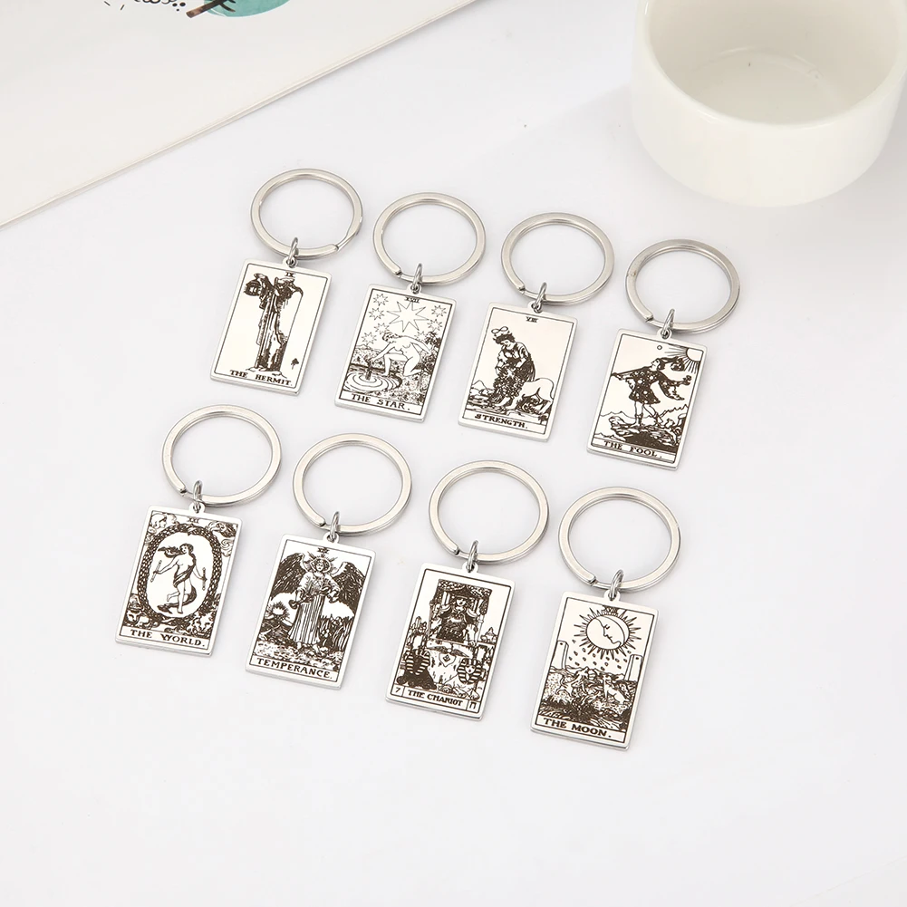 The Major Arcana Tarot Keychain for Women Men Stainless Steel Vintage Lucky Tarot Cards Pendant Keyring Gift Wholesale