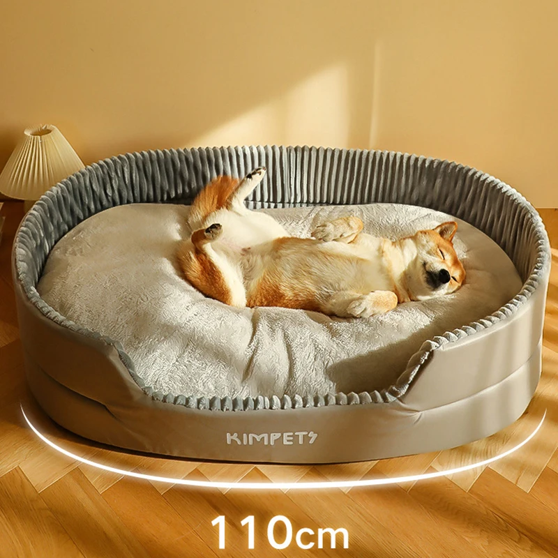 Kimpets-cama extraíble para perro y gato, Cojín cuadrado de felpa para perrera, lavable, grueso, impermeable, para perros grandes, medianos y