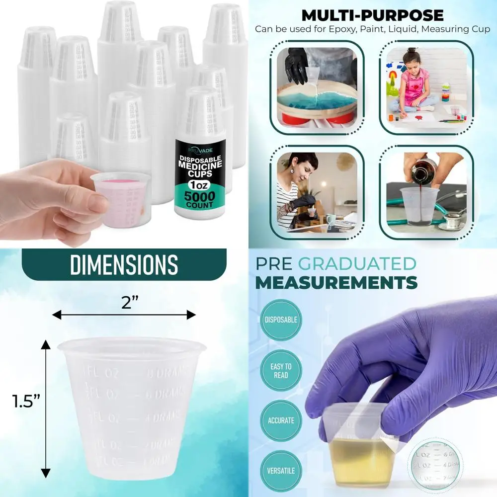 

[5000 Count - 1 oz.] Pruvade Disposable Plastic Medicine Cups with Graduated Dosage Lines for Pills or Liquid, Single Serve Meas