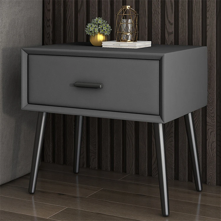 

Wholesale Nordic Solid wood microfiber leather storage drawer luxury bedside table cabinet simple bedroom end table nightstands