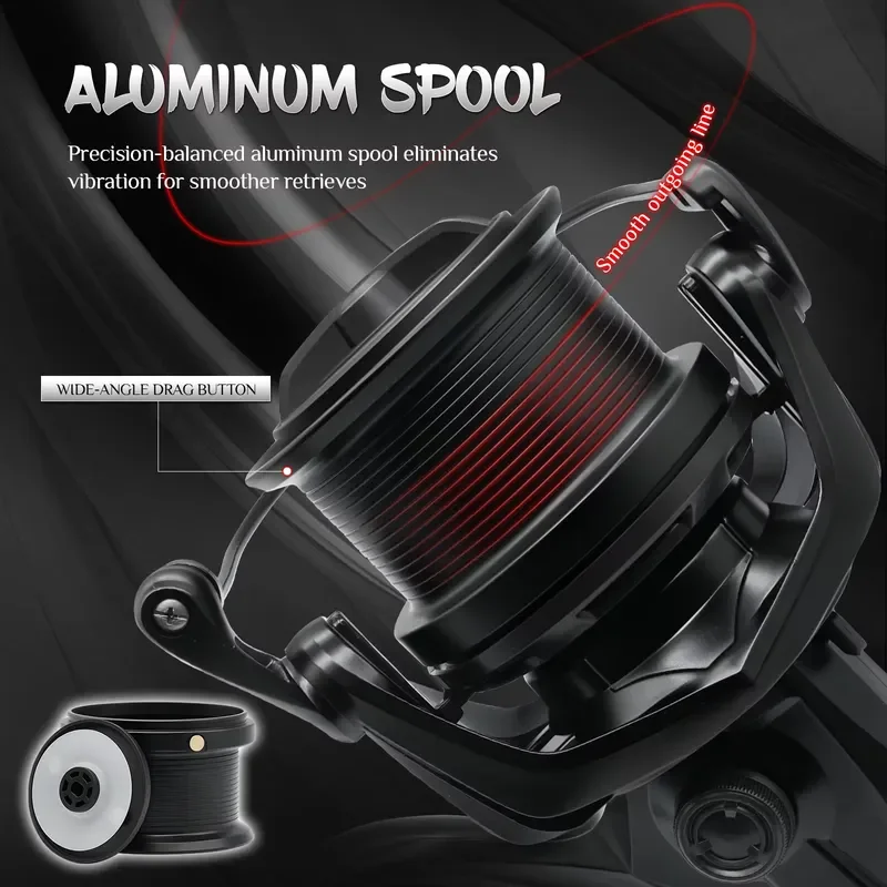 8000-14000 Series All Metal Spinning Reel Long Cast 17+1BB Aluminum Spool 4.8:1 High Speed Fishing Tackle