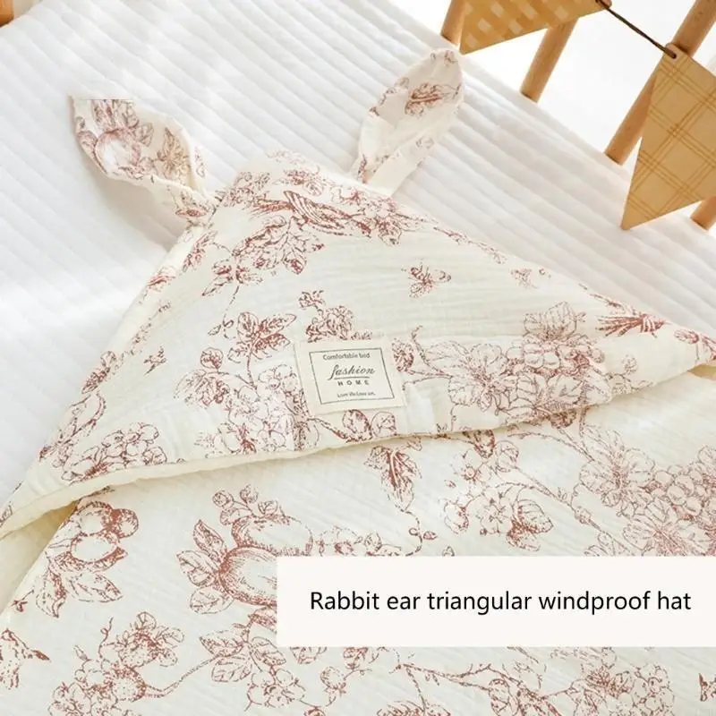 

L38E Infant Wrap with Animal Ears Cotton Blanket Comfortable Newborns Baby Swaddles