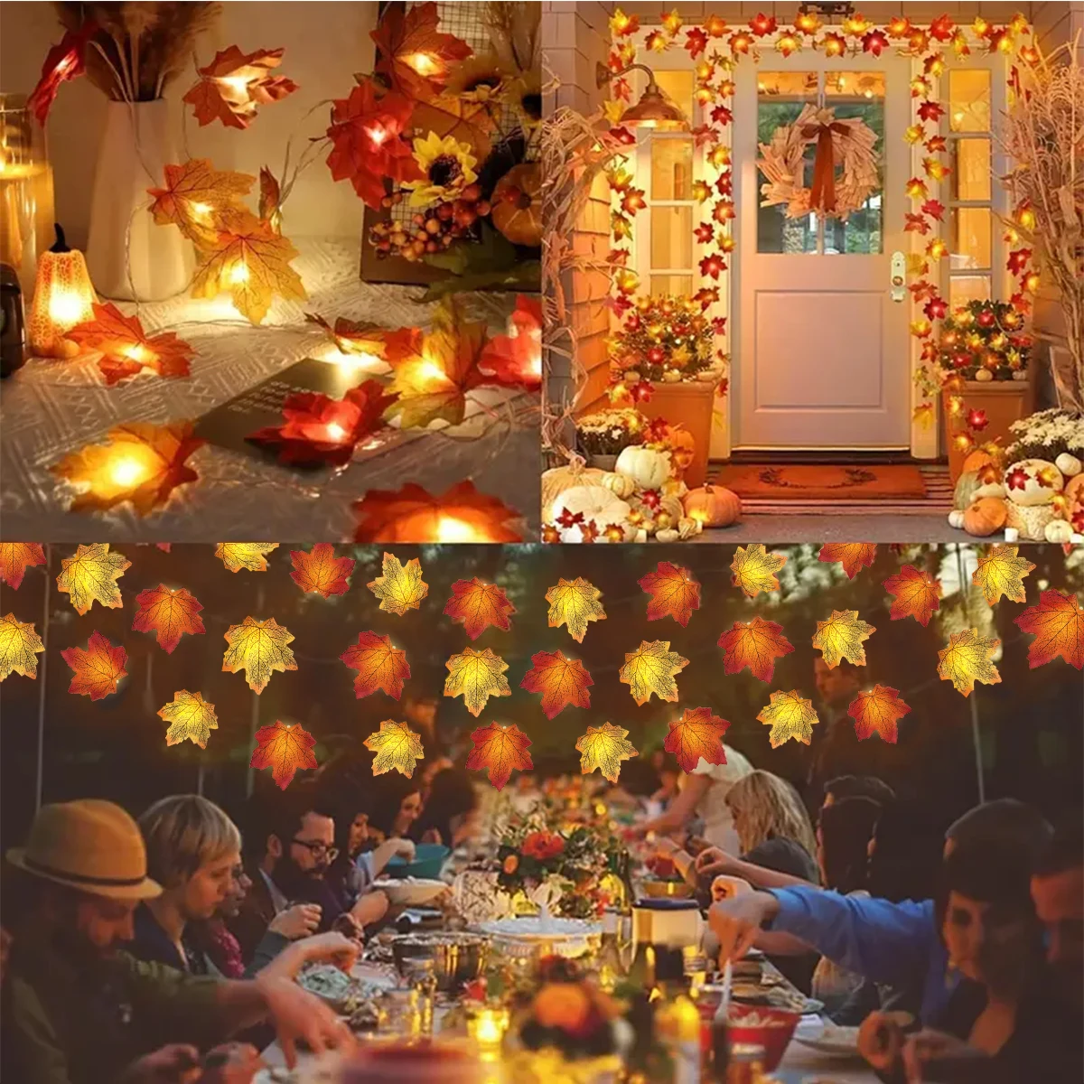 أضواء ليد ورقة القيقب لتزيين الهالويين ، تعمل بالبطارية ، في الهواء الطلق وداخل المنزل ، مصباح ديكور للهالويين ، 1: سلسلة #6