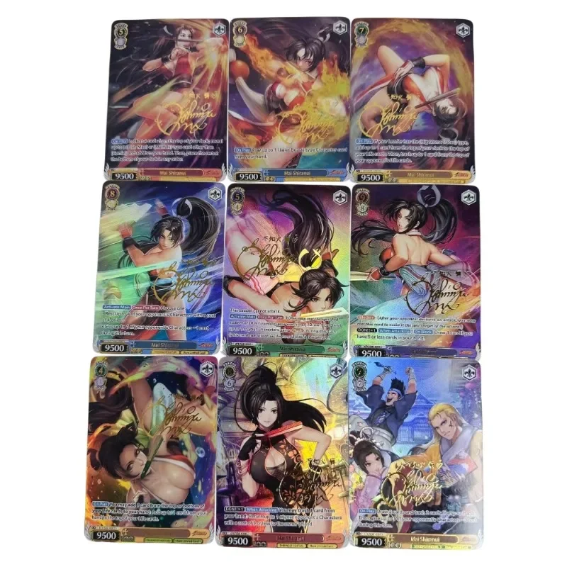 9pcs/set THEKINGOFFIGHTERS Mai Shiranui Self Made English Version Refraction Flash Card Anime Classics Game Collection Cards Toy