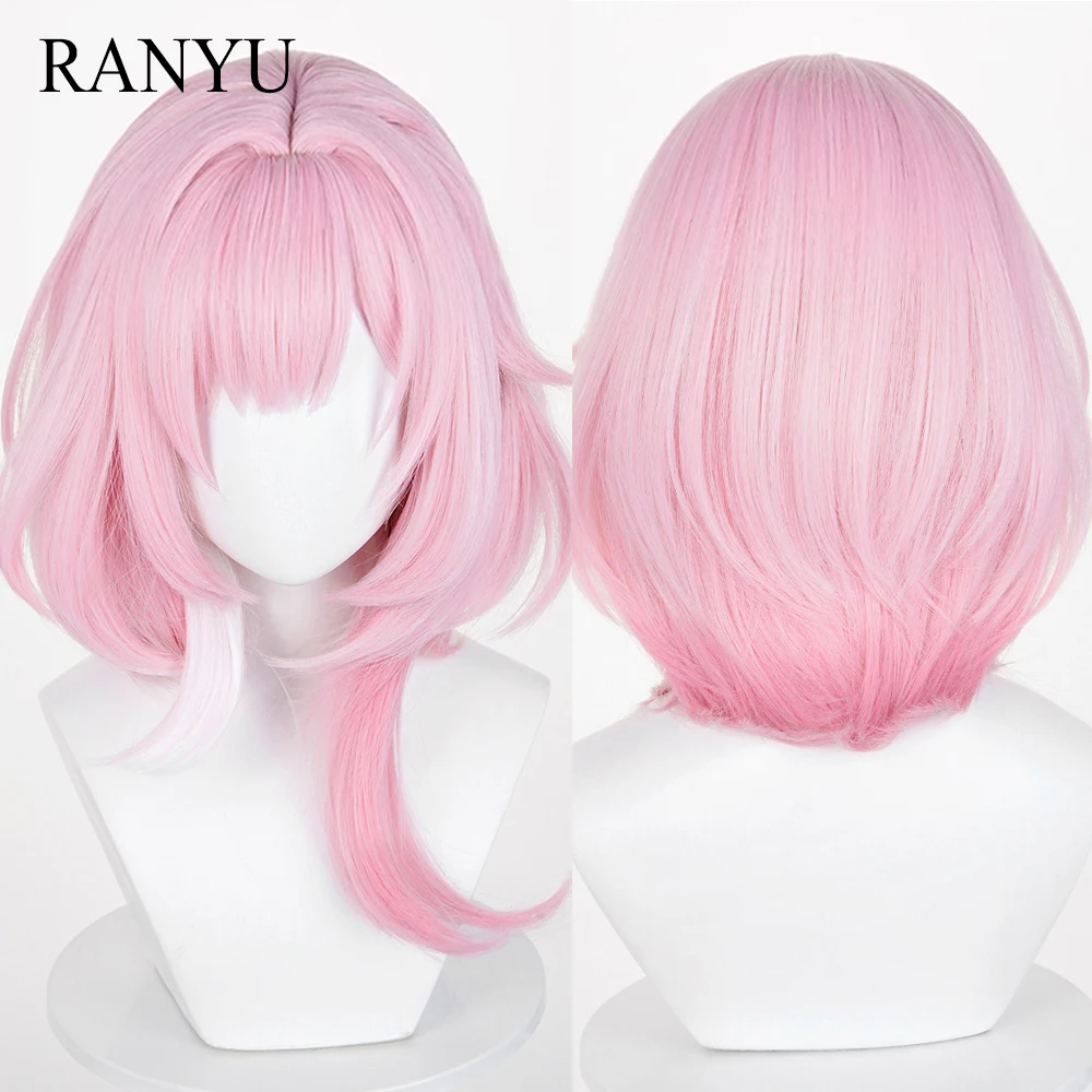 

Synthetic Short Straight Pink Wig with Bangs for Woman Daily Cosplay Anime Lolita Party Wig Heat Resistant