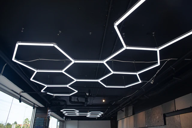 2 Hexagon High Lightness Working Garage Lamp Ceiling Design Hexagon Led Lights DIY Assembled for Barber Shop