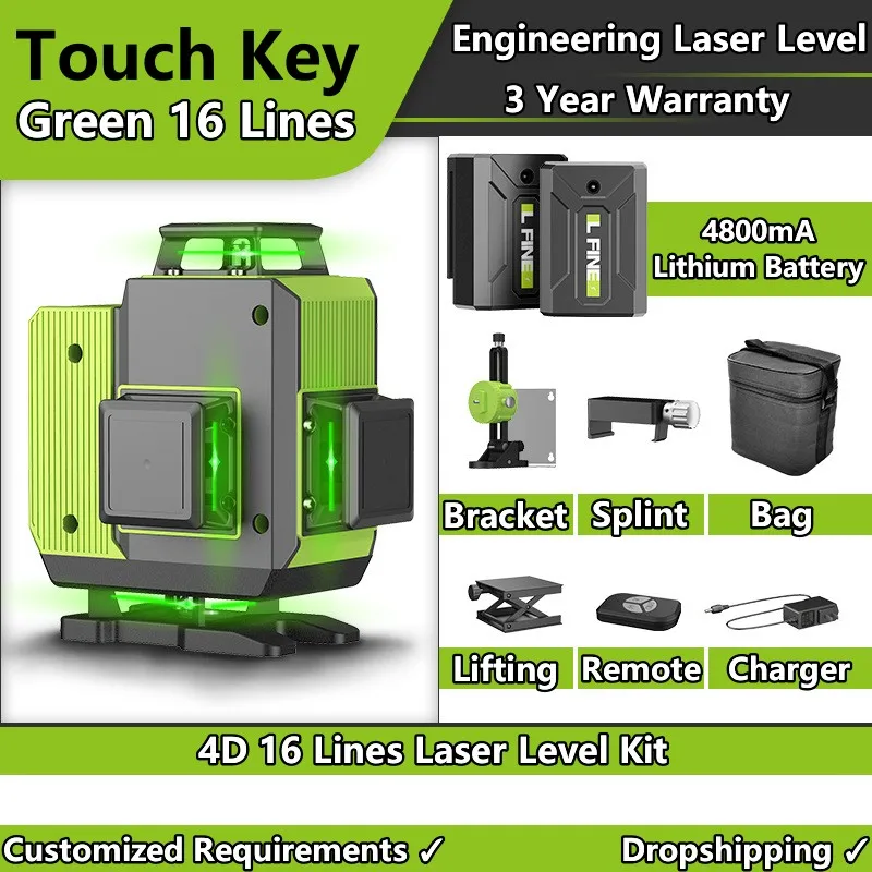 Nuovo arrivo lavorazione del legno 4D 16 Green Line livello Laser 360 linee trasversali verticali orizzontali con Super Powerfu autolivellante