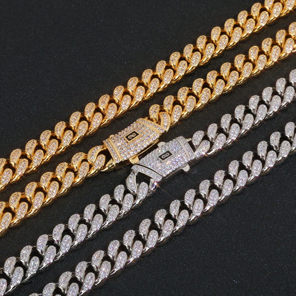 

Ny High-Quality 12mm Miami Monaco Double-Row Cuban Necklace Hip-Hop Style Copper Zircon Chilled Boutique Men's Necklace