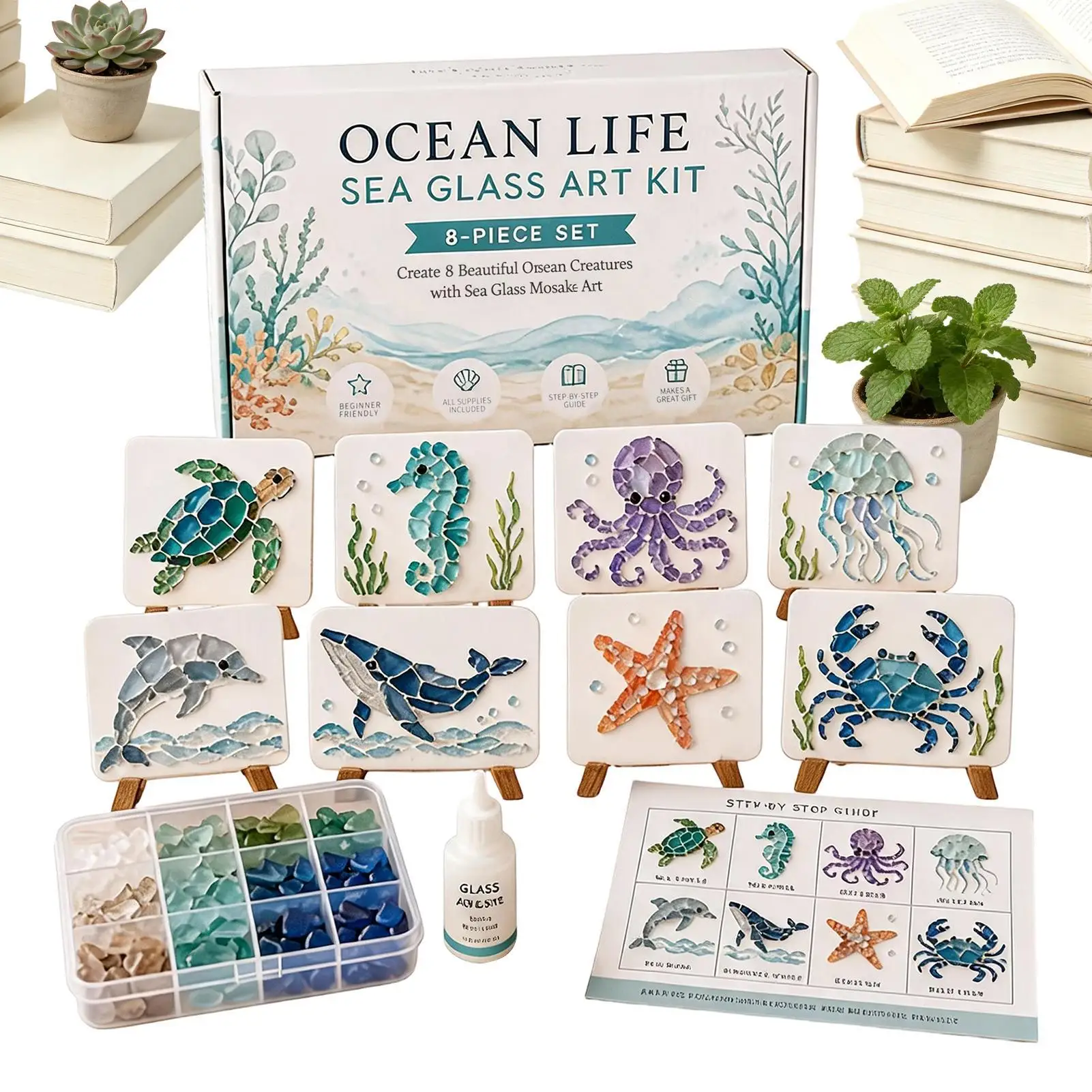 Unfinished DIY Sea Glass Mosaic Art Set Create Ocean Themed Crushed Glass Art Kit Handmade Smooth Painting Animal Decor