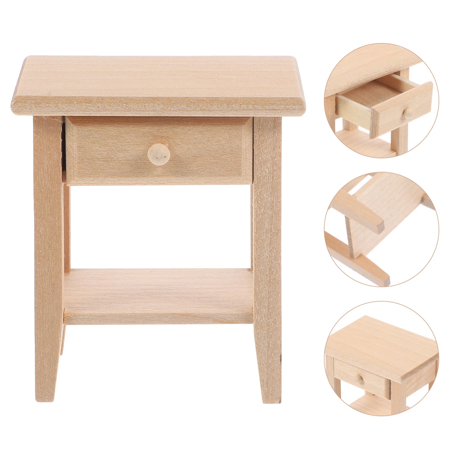 

House Side Cabinet Bedroom Furniture Miniature Wood Bedside Table Dollhouse Decor Wooden Nightstand Accessories Decoration