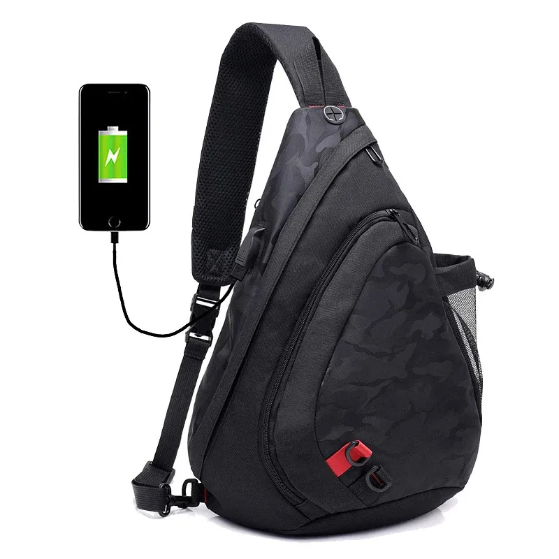 

Men Chest Bags Waterproof Nylon Single Shoulder Large Male Crossbody USB Charging Travel Back Pack Feminina Bolsos Mujer Handbag