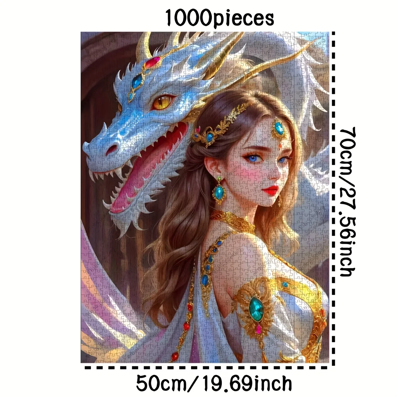Fantasy Princess with White Dragon Scene Jigsaw Puzzle Adult Fantasy Theme Intellectual Game Home Leisure Decorative Puzzle Toy