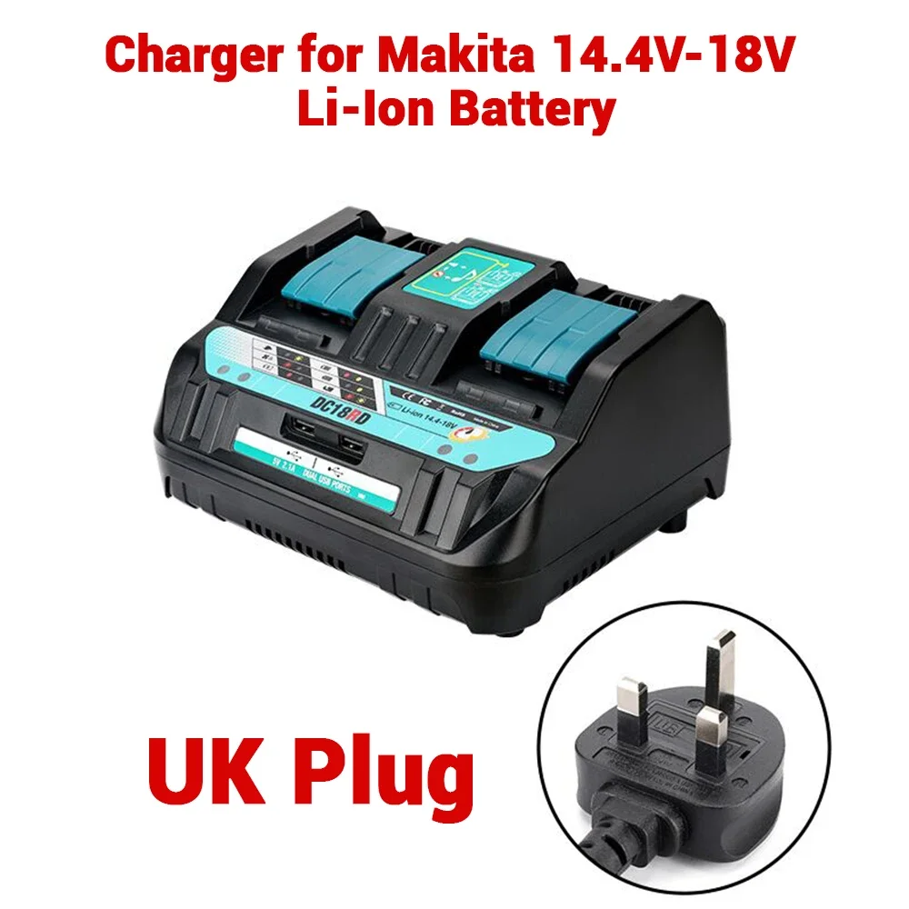 18V DC18RD Dual-Port Batterijlader Lithiumbatterij Snellader Compatibel met Voor Makita 14.4-18V Lithiumbatterijen BL1415