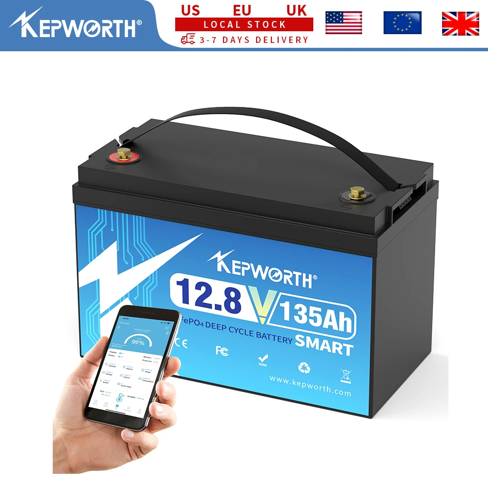 USA/EU Stock 12V 100Ah LiFePO4 Battery, Built In100A Bluetooth BMS, Perfect Replacement for Lead-Acid Batteries for Caravans