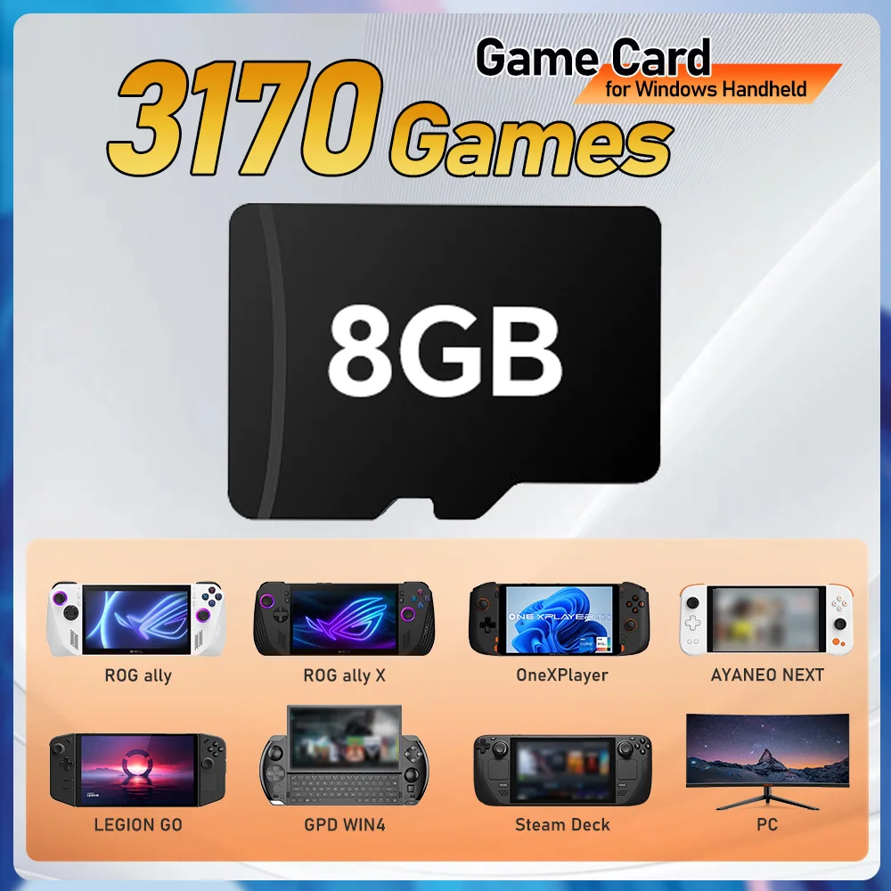 Retrobat-Spielkarte mit 3170 Spielen für ROG Ally/LEGION GO/AYANEO/OneXPlayer/Steam Deck Handheld-Spielekonsole/Windows-PC für N64