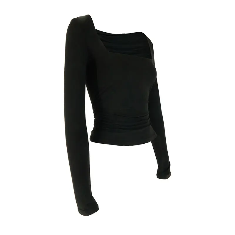 Herbst Neu Damen T-Shirt Streetwear Mode Langarm Lässig Schmal Vielseitig Damen T-Shirt Einfarbig Sexy Tiefer Ausschnitt Oberteile Kleidung – Detail 19