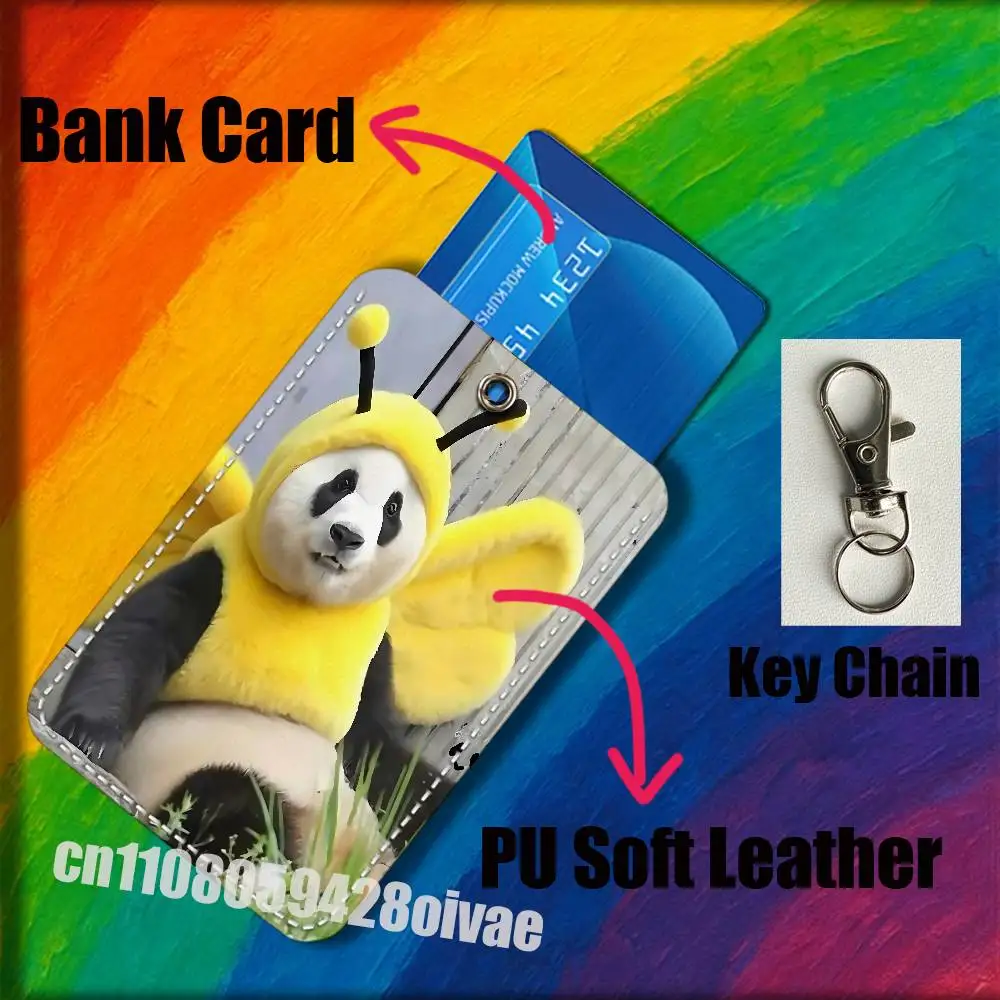 Panda Fubao Tiger Rabbit Cat For ID Clips Credit Bank Campus Card Holder Cover Decoration PU Leather Keychain