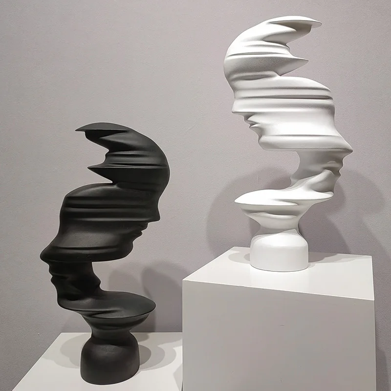 Скульптура из смолы, абстрактное человеческое лицо, аватар, черно-белые произведения искусства, декоративные фигурки, аксессуары для украшения дома