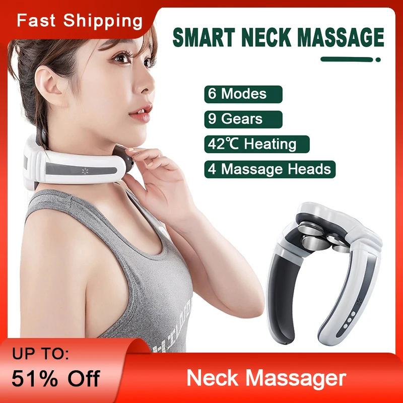 

4 Massage Heads Pulse Neck Shoulder Cervical Massager Electric Heating Pain Relief Relaxation Shiatsu Acupuncture Therapy Health