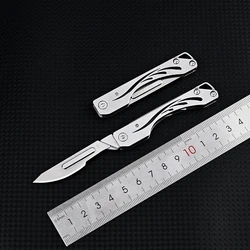 MINI Stainless Steel Utility Knife Folding Knife Portable Keychain Scalpel EDC Outdoor Tools Courier Opening Knifves 10 Blades