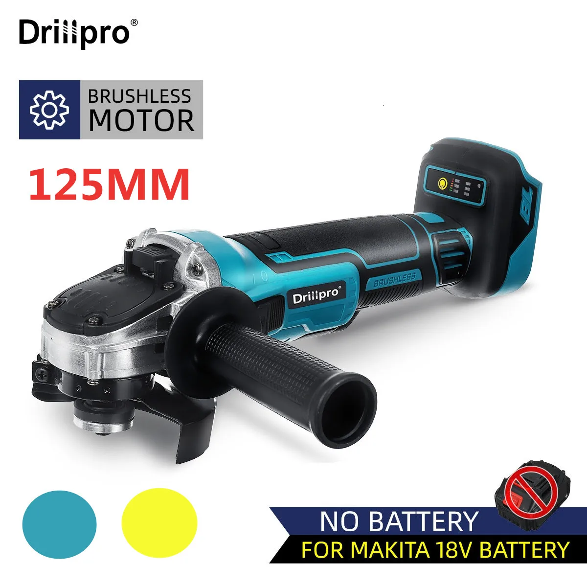 Drillpro 125mm M14 Brushless Angle Grinder Angle Grinder Accessories Woodworking Cutting  Power Tool For  Makita 18V Battery