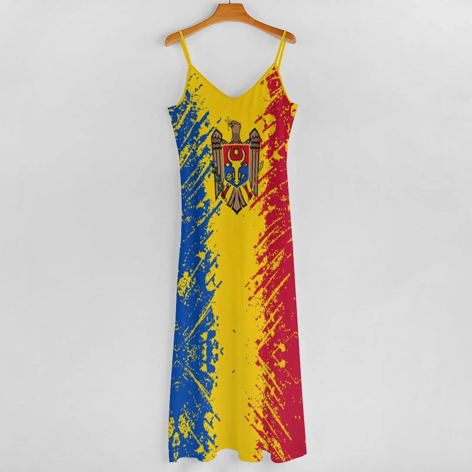 Long Dresses Dress Moldova Flag Print New Casual Sleeveless Women's V-Neck Printed Dress Swing Retro Dresses