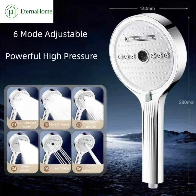 High Pressure Handheld Shower Head 6 Modes Adjustable  Drop Proof Water Saving Rain Spray Universal Hangable Bathroom Shower Set