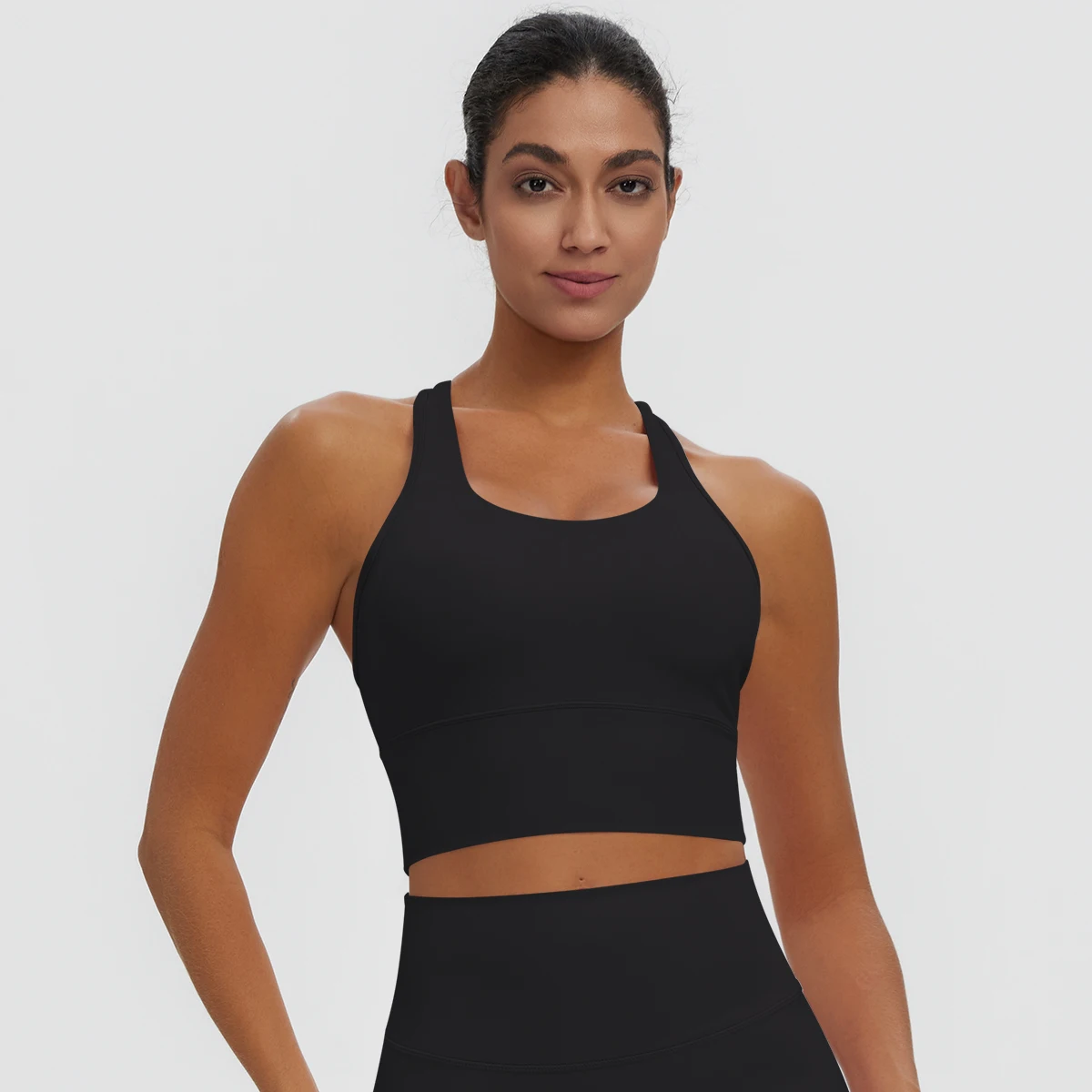 Rooftrellen Damen Einfarbige Yoga-Weste mit Raffung, schönem Rücken, I-förmigem Design, Yoga-Top mit Brustpolster, stoßfestes Workout-Top – Detail 11