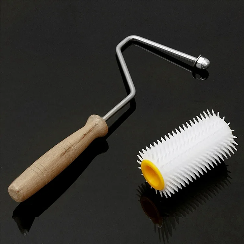 A56X 2PCS Premium Holzgriff Hive Uncapping Nadel Roller Kleber Pick-Up Platte Für Bienenzucht