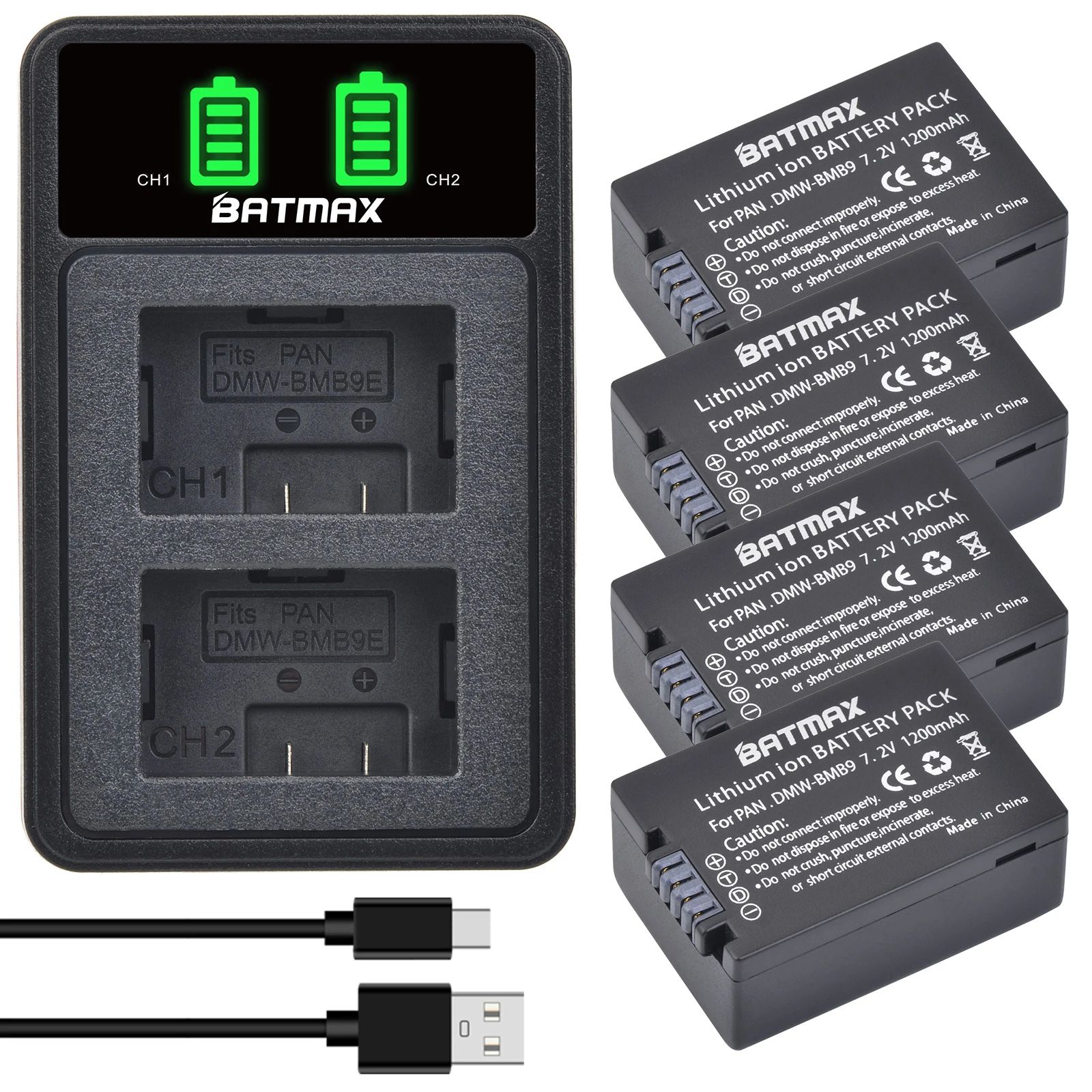 Batmax DMW-BMB9 Battery 1200mAh Bateria+LED Dual Charger for Panasonic DMC FZ40K FZ45K FZ47K FZ48K FZ60 FZ70 FZ82 FZ100 FZ150