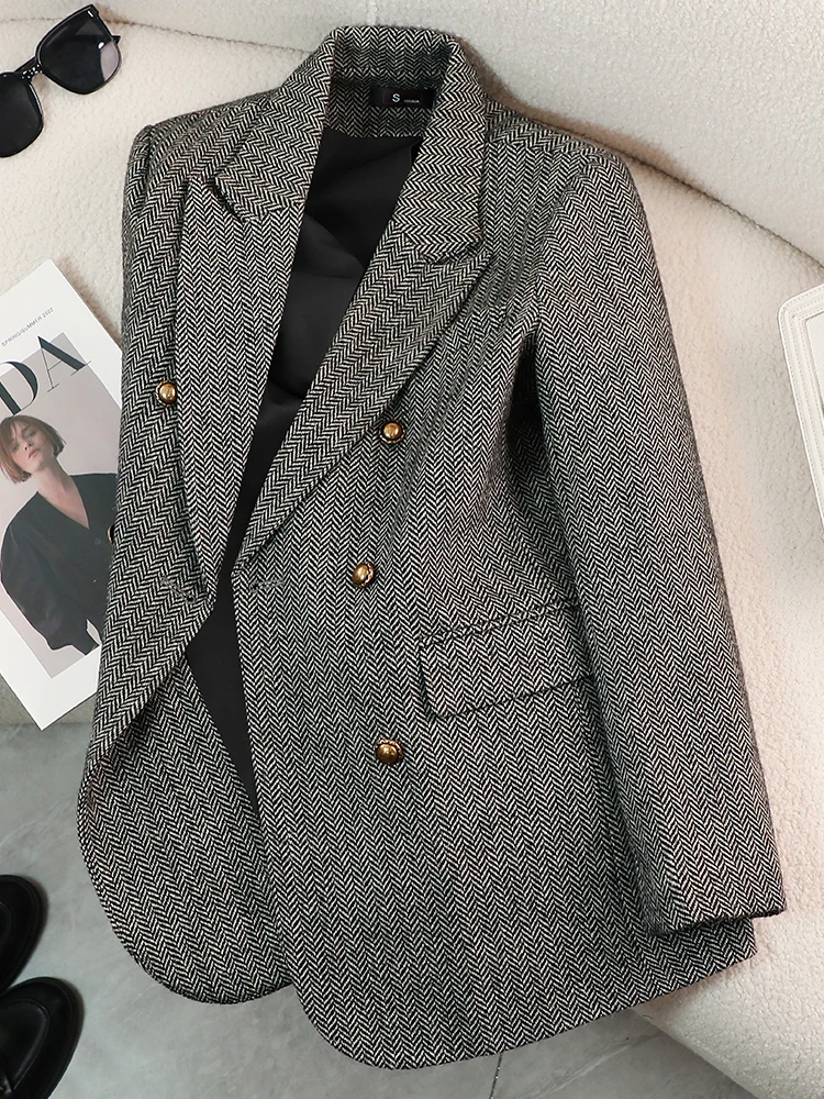 

Женское шерстяное пальто-жакет свободного кроя, утепленное хлопком, осенне-зимнее, повседневное, с длинными рукавами, двубортное