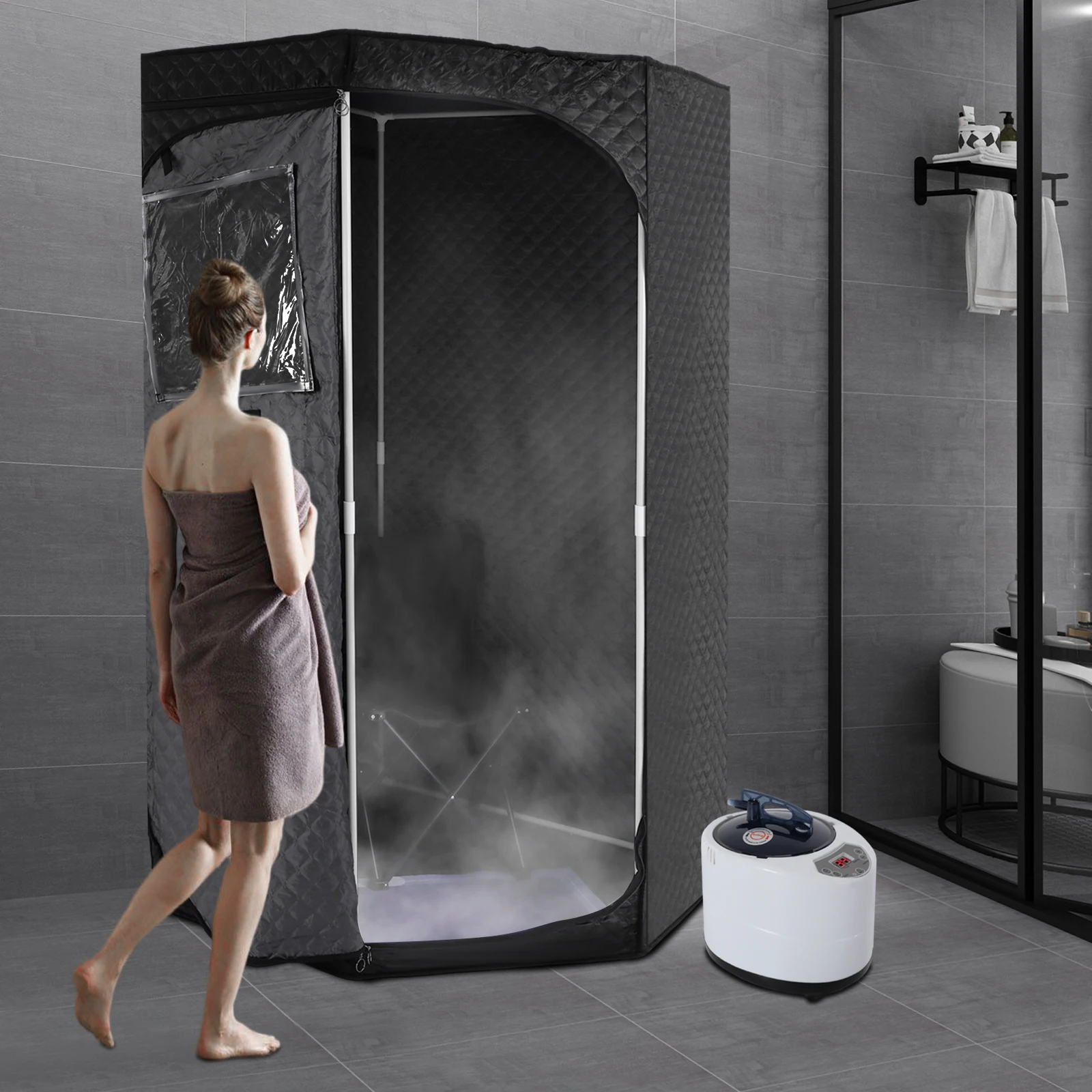 Portable Steam Sauna for Home Spa Sauna Tent Sauna Box with 3L Steamer Remote Control Folding Chair