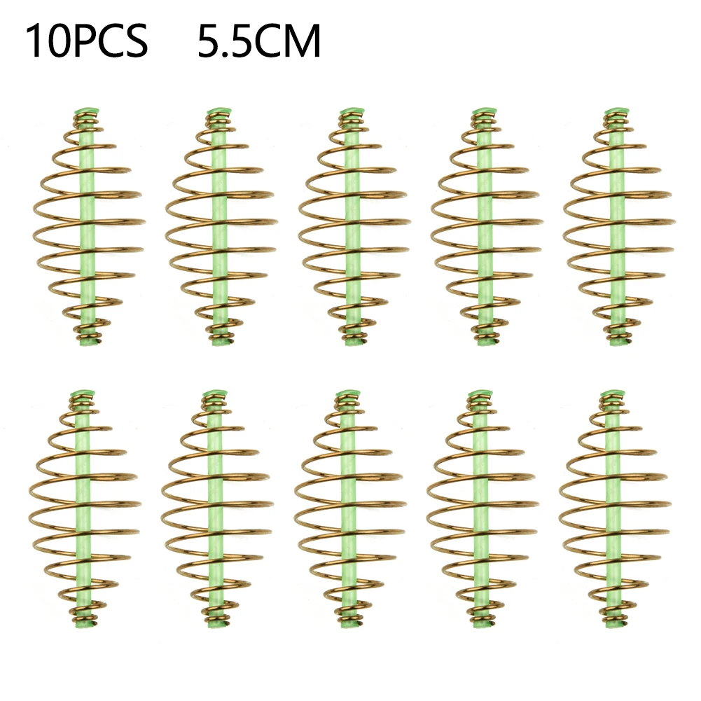 10Pcs Carp Fishing Inline Spring Feeder Coarse Bait Cage Terminal Tackle 2/3.3/4.5/5.5cm Fresh Saltwater Fishing Terminal Tackle