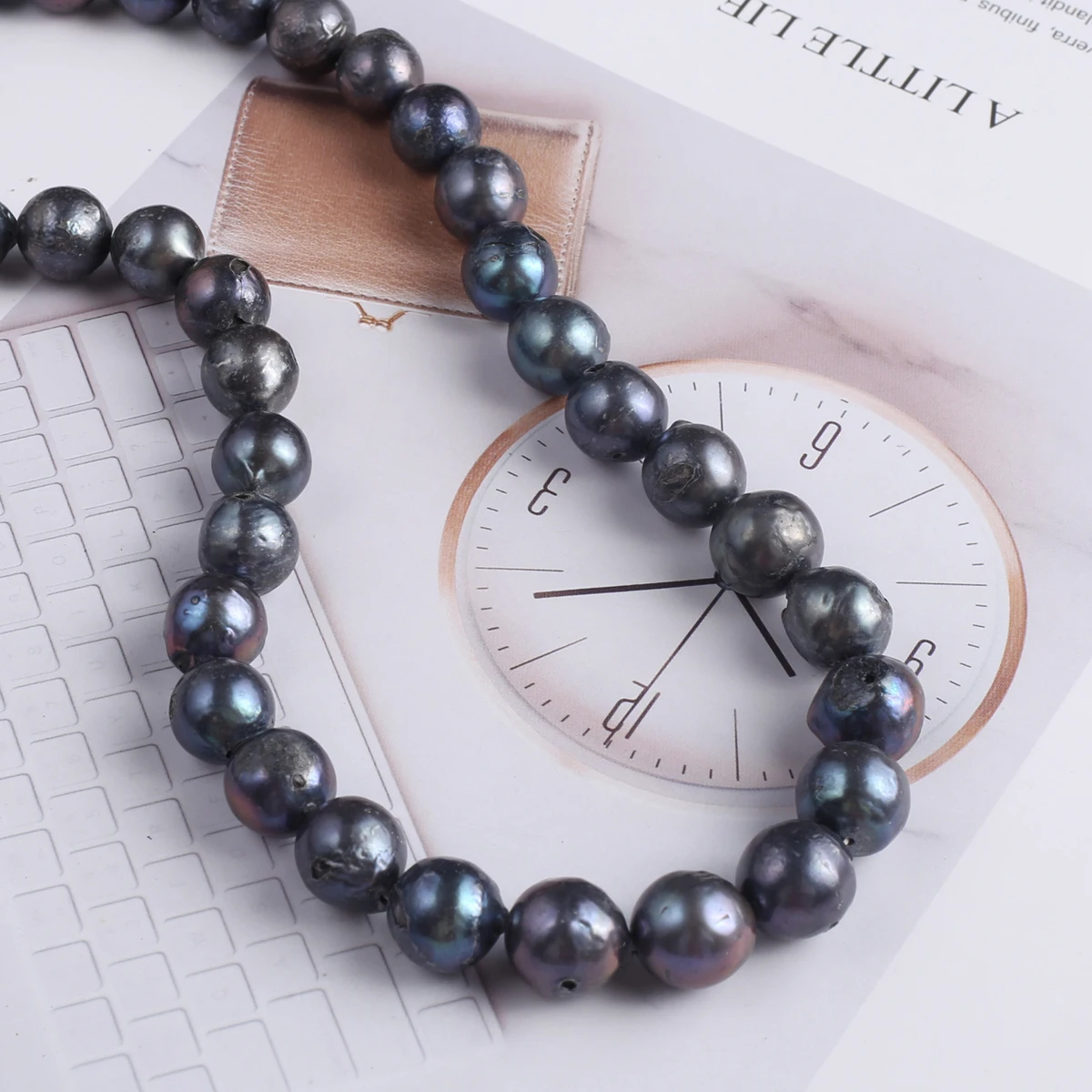 Natural Freshwater Black Pearl Irregular Shape Circular Beaded Pearl Jewelry Making DIY Necklace Bracelet Accessories 36CM