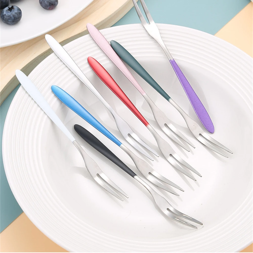 1~4PCS Childrens Small Fork 304 Stainless Steel Household Fruit Stick Tableware Fruit Fork Two Toothed Fork Ins Wind Fruit Sher