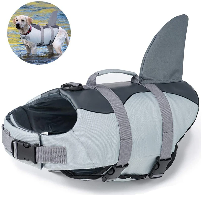 Dog Life Jacket Ripstop Dog Lifesaver Shark Vests with Rescue Handle Pet Dog Safety Swimsuit For Swimming Pool Beach Boating