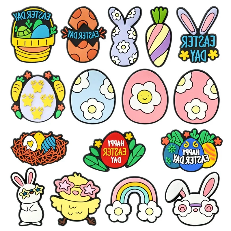 

Happy Easter Theme Shoe Buckle Accessories Funny Colorful Rabbit Egg Shoe Charms Holiday Party DIY Present