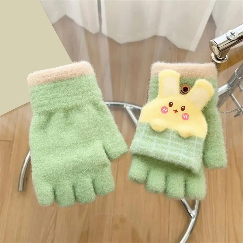 BX0D 1 Pair Child's Fingerless Gloves with Cover, Cartoon Split Finger Gloves Warm Mittens for Autumn and Winter Play