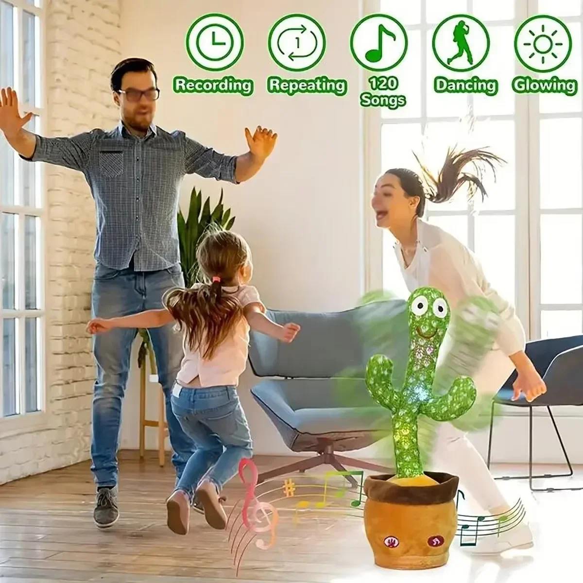Juguete de peluche electrónico para decoración del hogar para niños, regalos de Navidad, Cactus parlante bailando, juguetes para bebés, niños y niñas, 1 ud.
