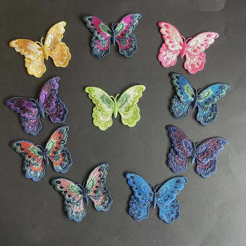 5 Stück 8*5,8 cm, bunte Schmetterlings-Stoffapplikationen zum Aufnähen, Stickerei-Aufkleber für Kleidung, DIY-Nähzubehör für Kleidung – Detail 2