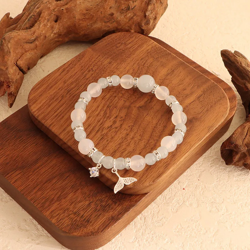 

Minar Handmade Blue Aquamarine White Crystal Natural Stone CZ Cubic Zircon Mermaid Tail Elastic Strand Charm Bracelets for Women