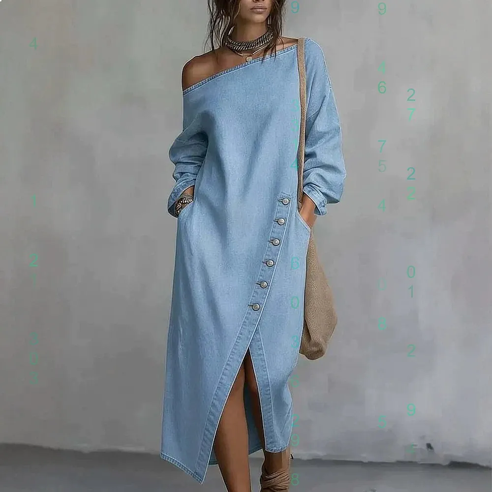 

Denim Dress Asymmetric One Shoulder Loose Button Split Dress Denim Dresses Spring Summer