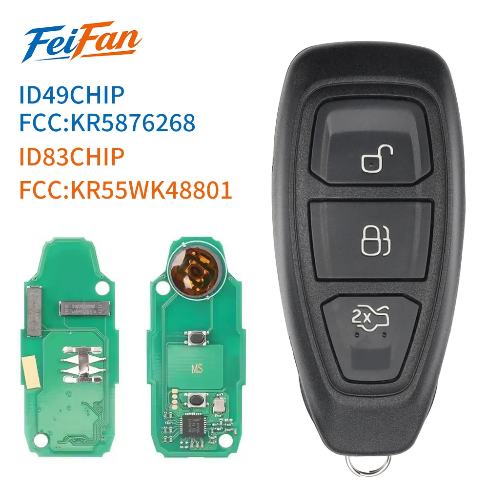 

FeiFan Remote Smart Car Key 434MHz ID49 / ID83 Chip for Ford Focus C-Max Mondeo Kuga Fiesta FCC ID: KR5876268 / KR55WK4880